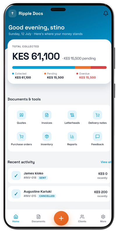 The same Ripple Docs dashboard on a phone