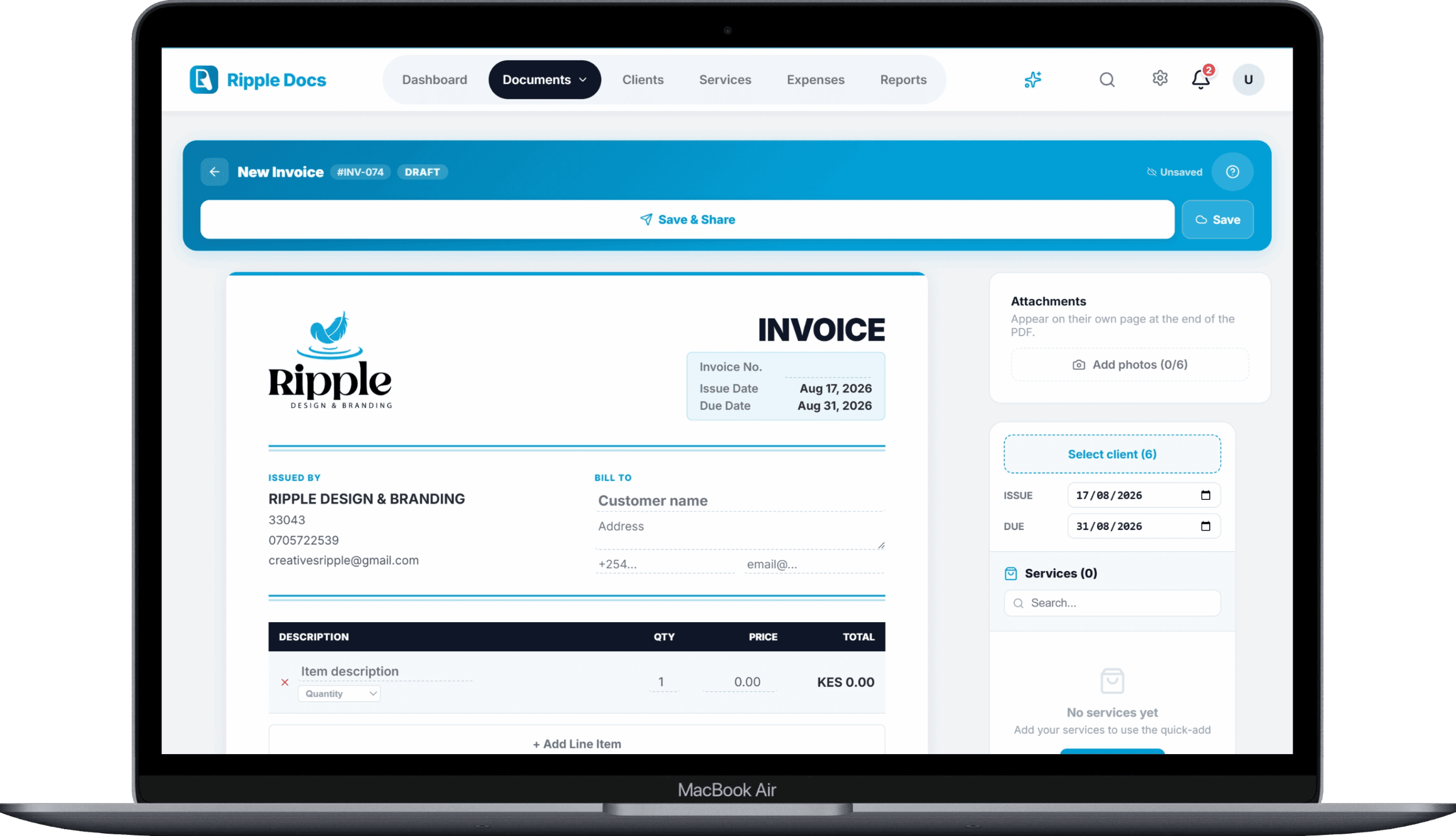 Creating an invoice with an M-Pesa payment link in Ripple Docs