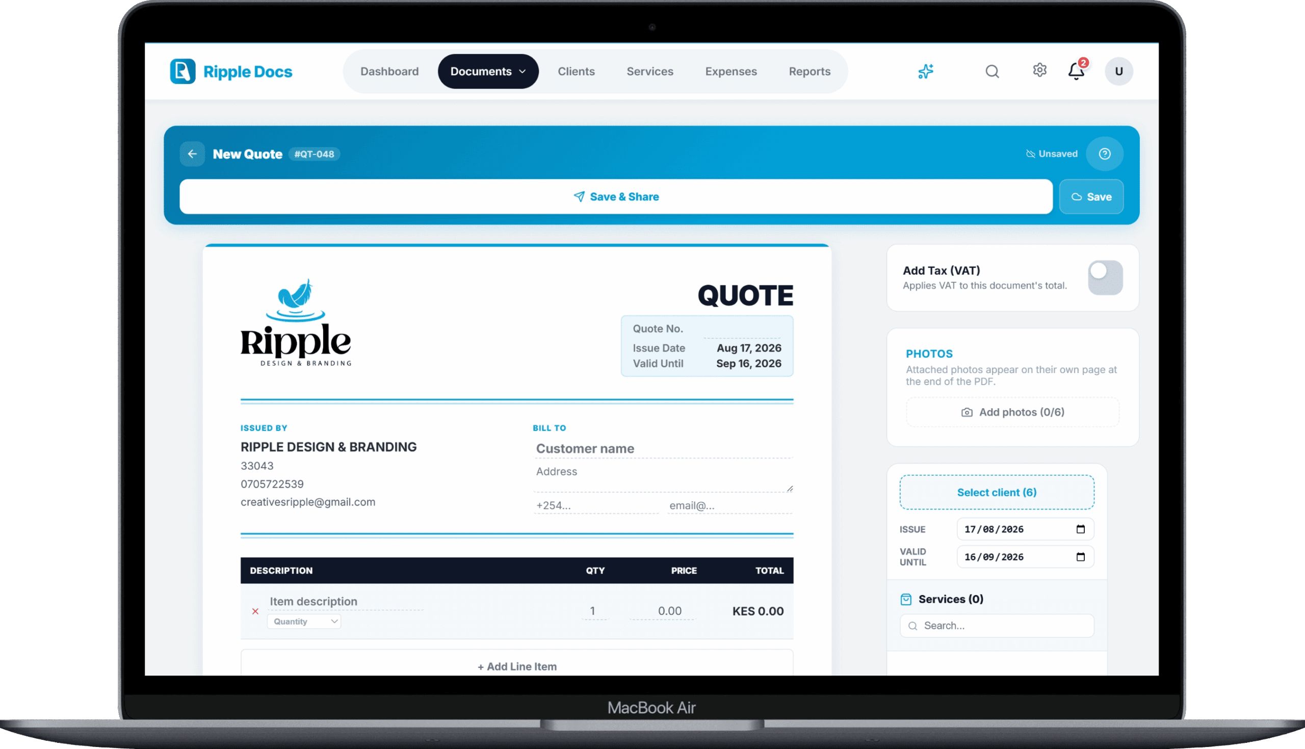 Building a branded quote in Ripple Docs with KRA PIN and sequential numbering